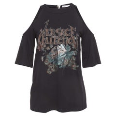 Versace Collection - Top en tricot à épaules froides avec logo détaillé - Noir S
