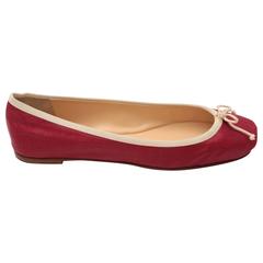 Christian Louboutin Rougue Linen Flats with White Piping