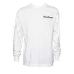 Palm Angels White Cotton Logo Printed Detail Long Sleeve Crewneck T-Shirt L