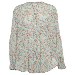 Isabel Marant Etoile Green Floral Print Cotton Band Collar Shirt M
