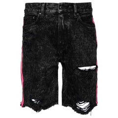 Amiri Black Distressed Contrast Stripe Printed Denim Shorts S