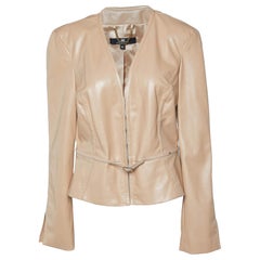 Elisabetta Franchi Beige Faux Leather Belt Detail Jacket L