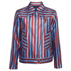 Self-Portrait Blue/Red Candy Stripe Satin Zipper Jacket S