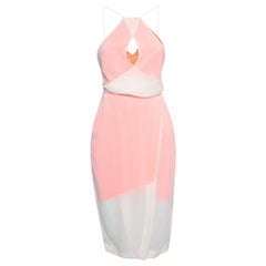 Dion Lee Neon Orange and Cream Sheer Silk Layered Vertigo Halter Dress S