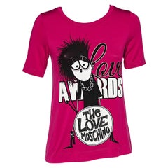 Love Moschino Magenta Printed Modal Knit T-Shirt S