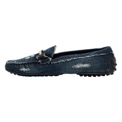 Tod's Navy Blue Denim Double T Slip On Loafers Size 36