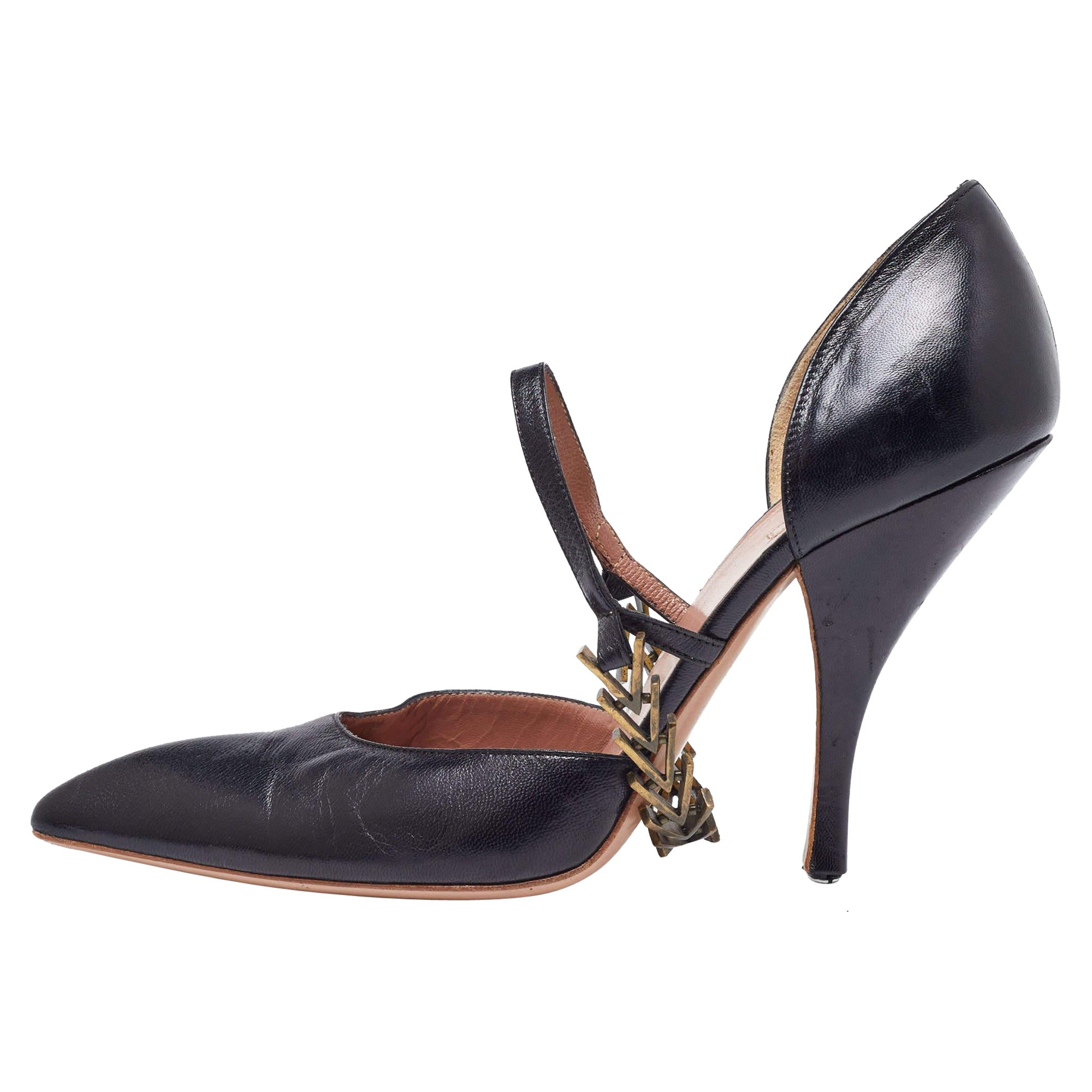 Alaia Black Leather Metal Detail D'Orsay Pumps Size 38