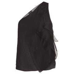Giorgio Armani Black Silk Organza Pleated One Shoulder Top S