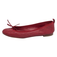 Gucci Red Microguccissima Leather Bow Detail Ballet Flats Size 35.5