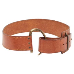 Dolce & Gabbana Brown Leather Metal Detail Buckle Wide Belt 85CM