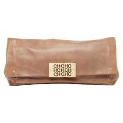 CH Carolina Herrera Beige Leather Flap Clutch