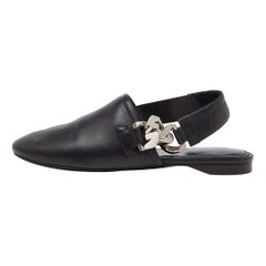 Givenchy Black Leather G-Chain Slingback Flat Mules Size 35
