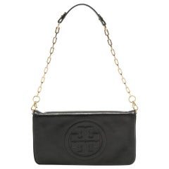 Tory Burch Black Leather Reva Chain Flap Bag