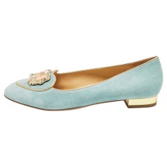 Charlotte Olympia Blue Suede Birthday Zodiac Gemini Ballet Flats Size 42
