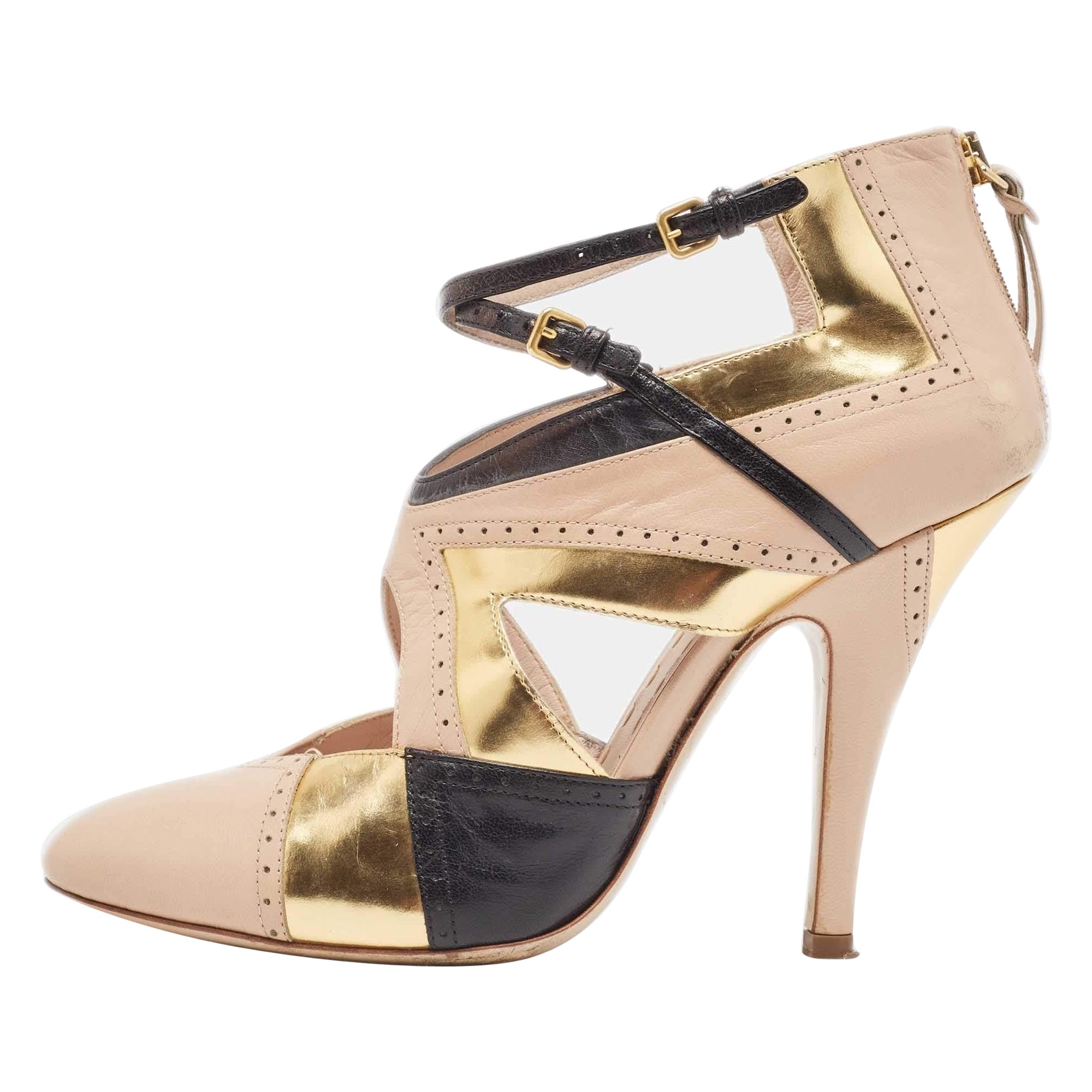 Miu Miu Tricolor Leather Cut Out Pumps Size 38.5 For Sale