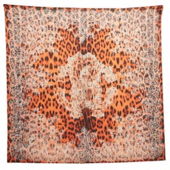 Roberto Cavalli Pañuelo de seda naranja con estampado de animales y encaje floral