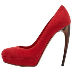 Alexander McQueen Red Suede Horn Heel Pumps Size 36