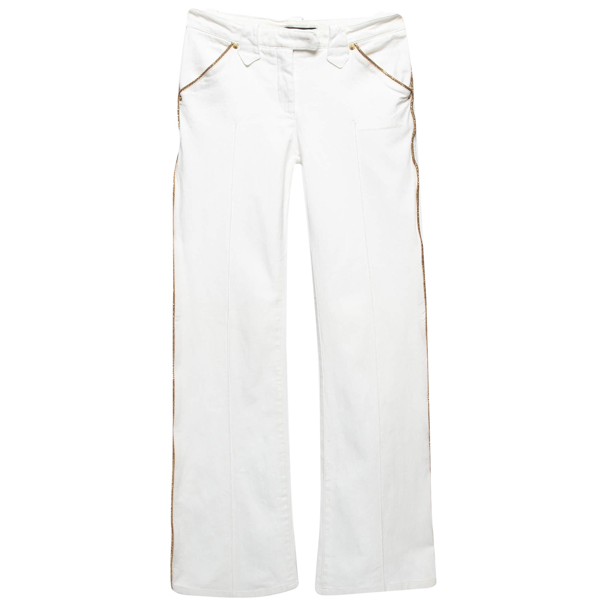 Roberto Cavalli White Contrast Trim Denim Buttoned Jeans XS For Sale