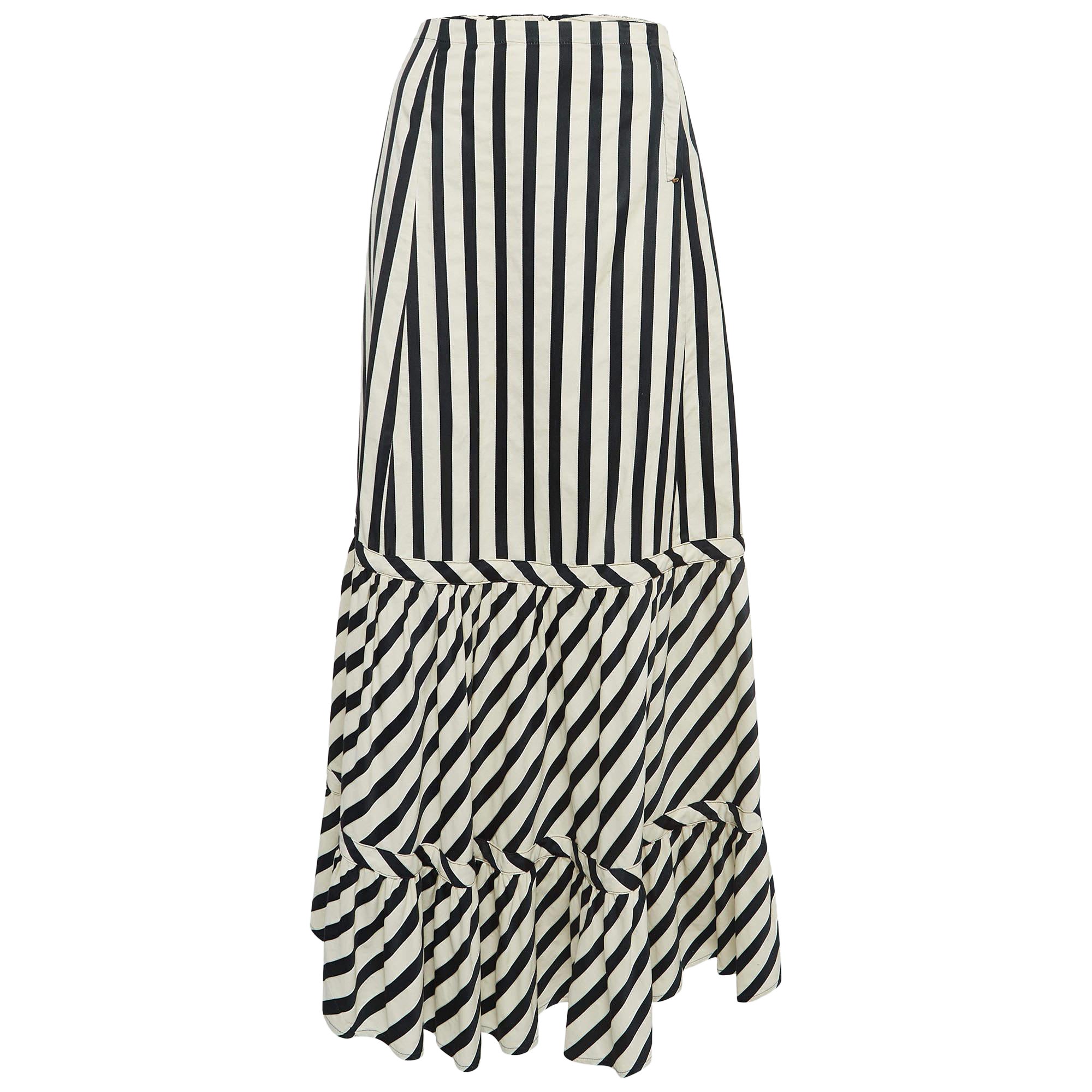 Sportmax Maxi gonna svasata in misto cotone a righe bianche e nere S.S. White