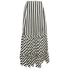 Sportmax Black/White Striped Cotton Blend Flared Maxi Skirt S