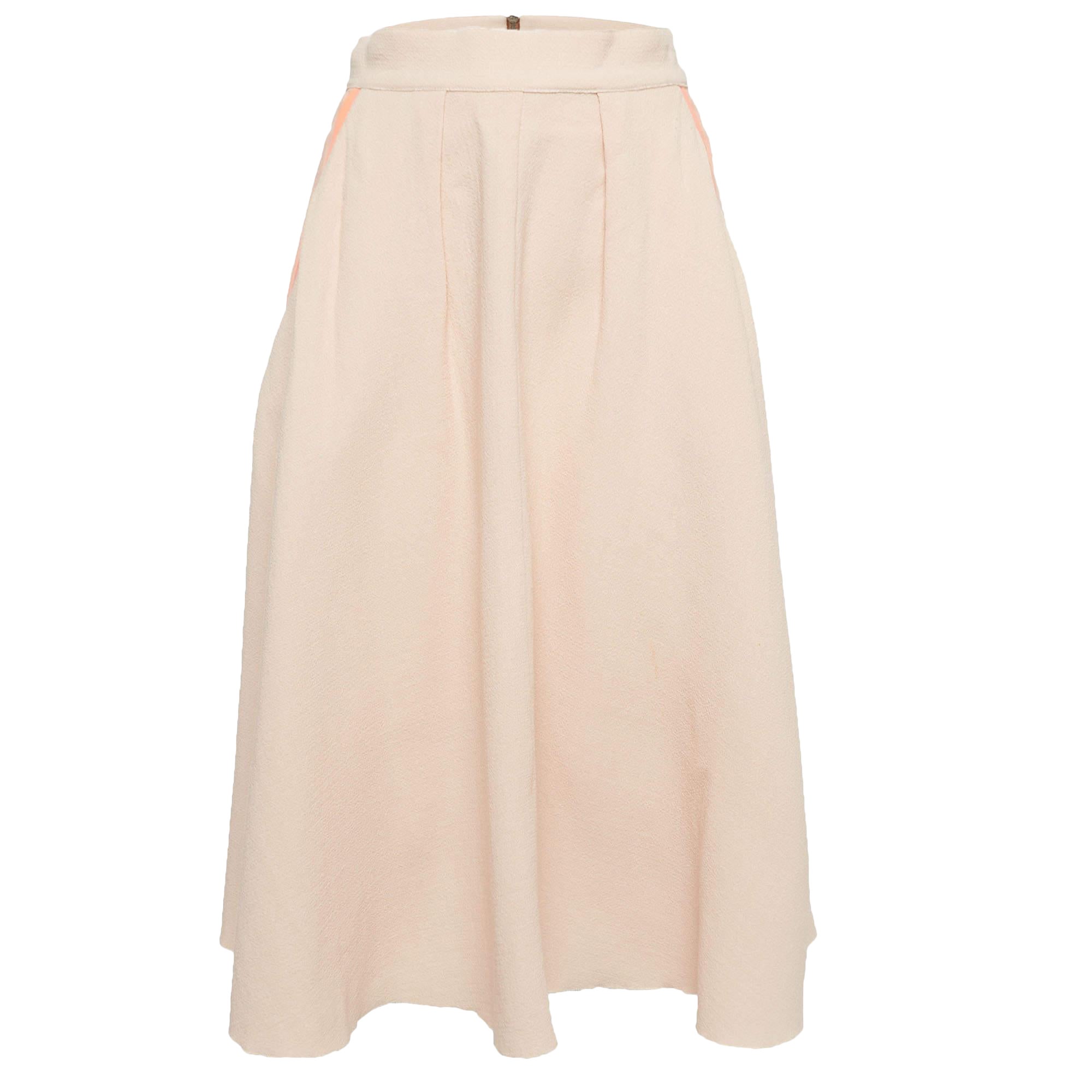 Roksanda Ilincic Pink Contrast Trim Crepe Pleated Midi Skirt S For Sale