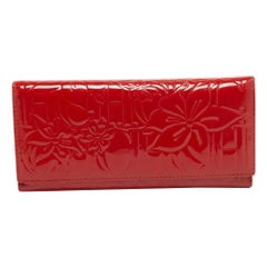 Carolina Herrera Red Embossed Patent Leather Flap Continental Wallet