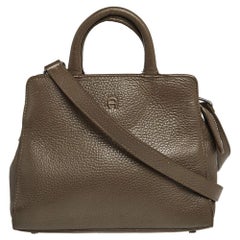 Aigner Dunkelbeige Genarbtes Leder Cybill Tote