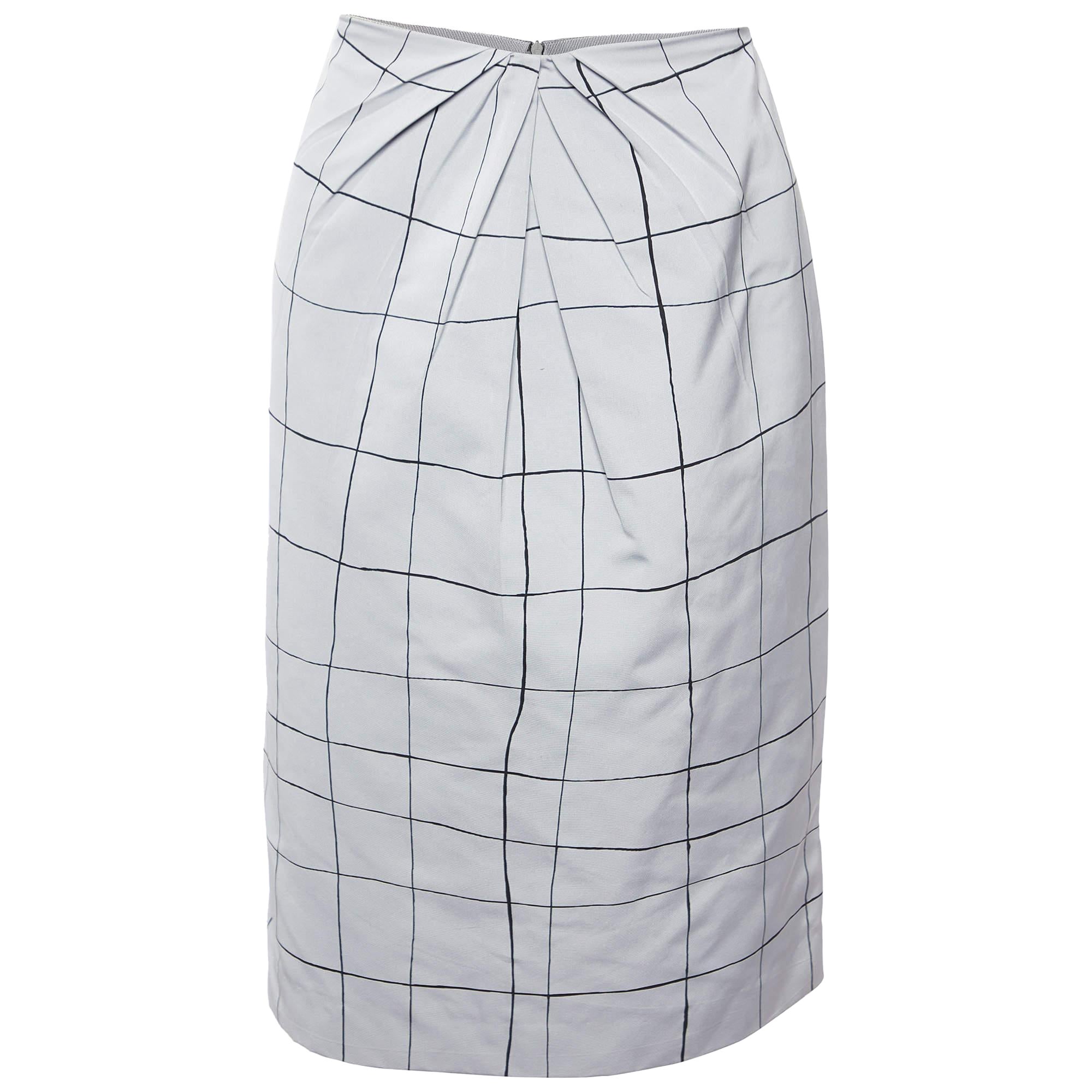 Valentino Grey Checked Faille Knee Length Skirt M