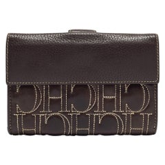 CH Carolina Herrera Choco Brown Monogramm Leder Geldbörse