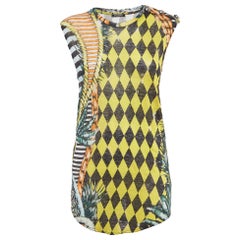Balmain Vintage Mehrfarbig bedrucktes Leinenstrick-Tanktop mit Knopfleiste Detail, M