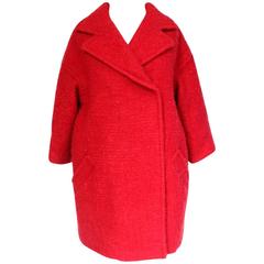 £2255 Giambattista Valli Red bouclé oversized coat 40/ XS
