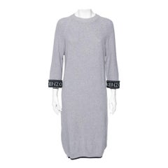 Kenzo - Vestito a maniche lunghe in maglia grigia con logo dettagliato - S