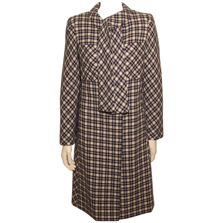 Vintage 1960s Style Pauline Trigere Navy and White Check Coat For Sale ...
