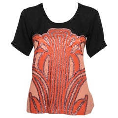 Gucci Black-Orange Cotton and Silk Glitter Patterned Short Sleeve Top XS