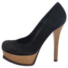 Fendi Fendista Plateau-Pumps aus Wildleder und Leder in Schwarz/Bronze, Fendista, Größe 37