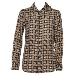 Moschino Gold Printed Silk Neck Tie Detail Button Front Shirt M