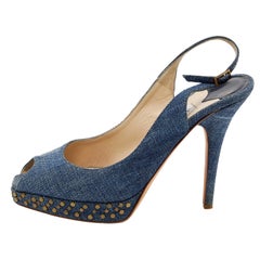 Jimmy Choo Blue Denim Peep Toe Slingback Sandals Size 37.5