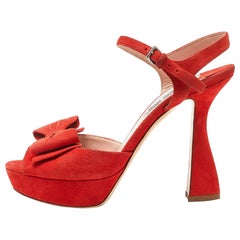 Miu Miu Orange Suede Platform Ankle-Strap Sandals Size 36.5