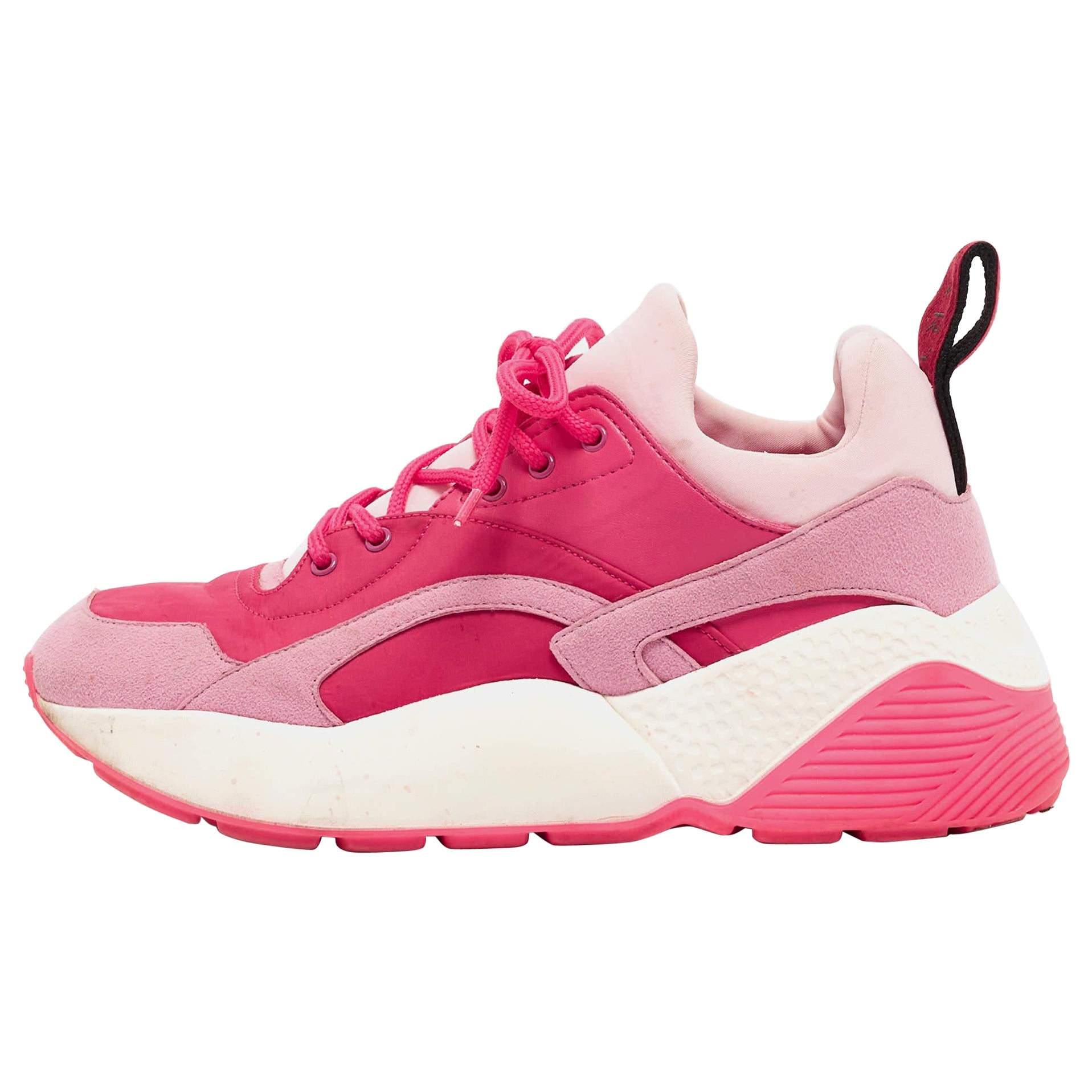Stella McCartney Pink/Red Nylon and Faux Suede Chunky Sneakers Size 38 For Sale