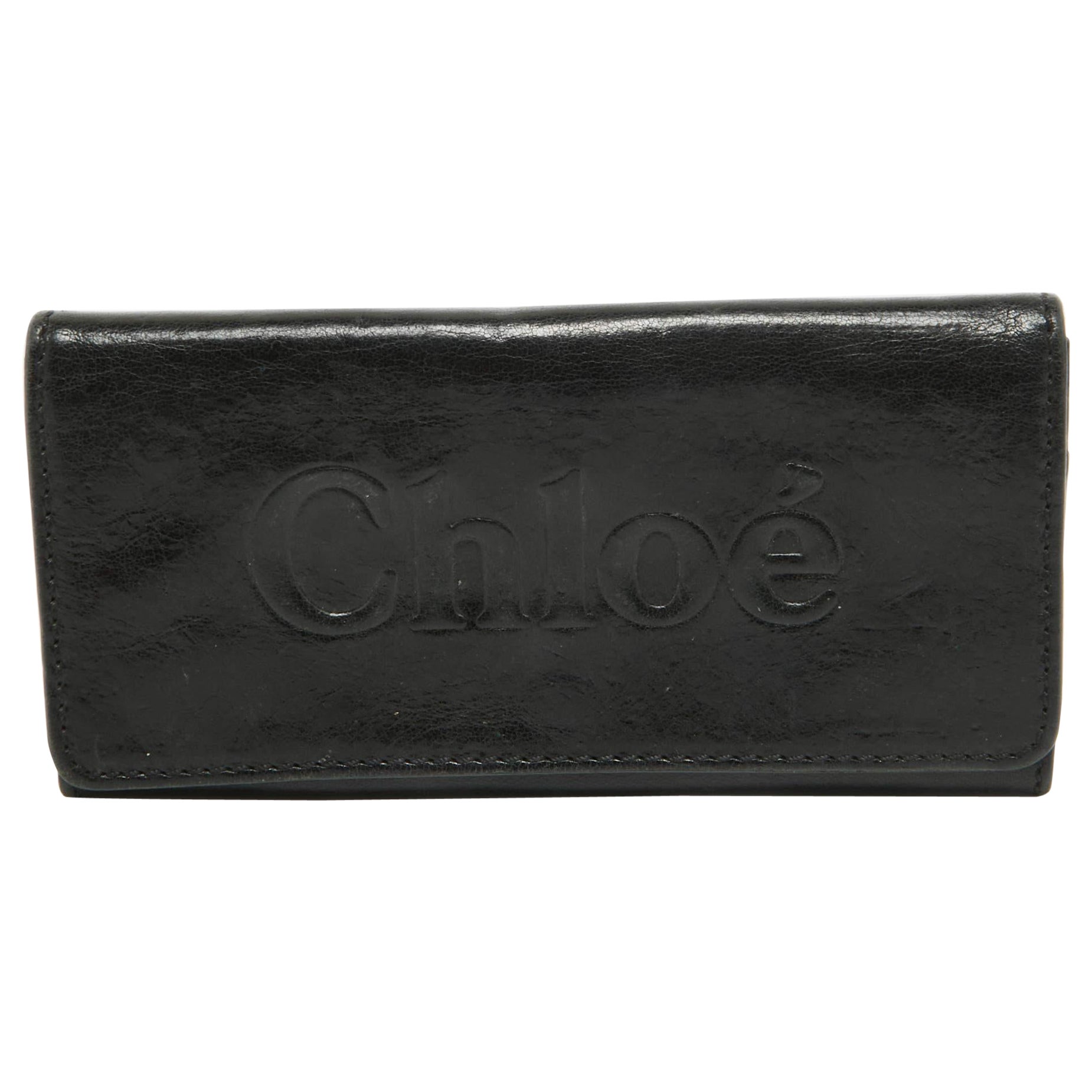 Chloe Black Leather Logo Continental Wallet For Sale