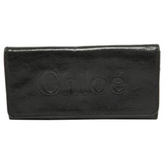 Portafoglio continentale con logo in pelle nera Chloe