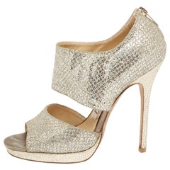 Jimmy Choo Silver/Gold Coarse Glitter Private Platform Sandals Size 37