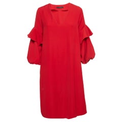 CH Carolina Herrera Red Stretch Crepe Balloon Sleeve Short Dress S