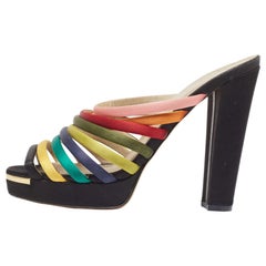 Fendi Mehrfarbige Satin Riemchen-Plateau- Slide-Sandalen Größe 40