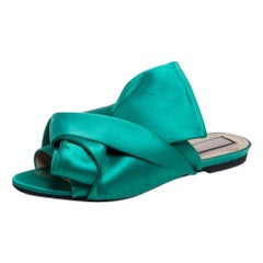 NÂº21 Green Satin Knot Flat Mules Size 38