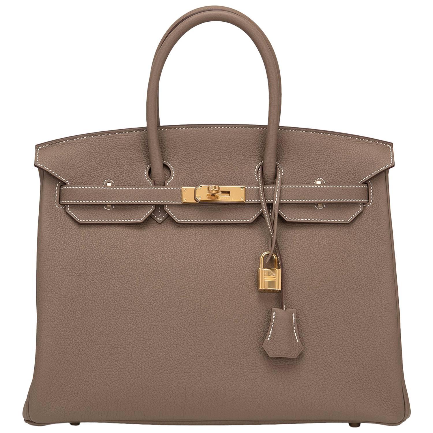 Hermes Etoupe Togo Leather 35cm Gold Hardware Birkin Bag For Sale