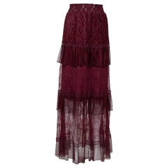Just Cavalli Maxifalda con paneles de encaje a rayas burdeos M