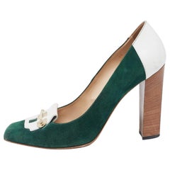 Tod's Green/White Leather and Suede Loafer Pumps Size 40