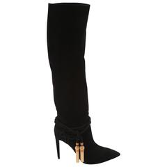 Ralph Lauren Collection Black Suede Boots with Gold Tassel