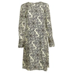 Marni Cremefarbenes Seidenkleid mit Blumenmuster und langen Ärmeln in A-Linie M